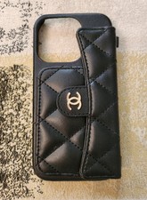 Black Chanel Quilted Leather Logo Phone Case