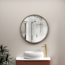 Elmore Bathroom Mirror Brushed Brass Aluminum Framed  Minimalist Design-Round