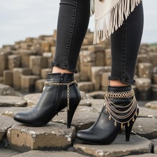 Women 2PCS Gold Metal Boot Chain Fashion Bracelet Shoe Wave Strand Leaf Charm