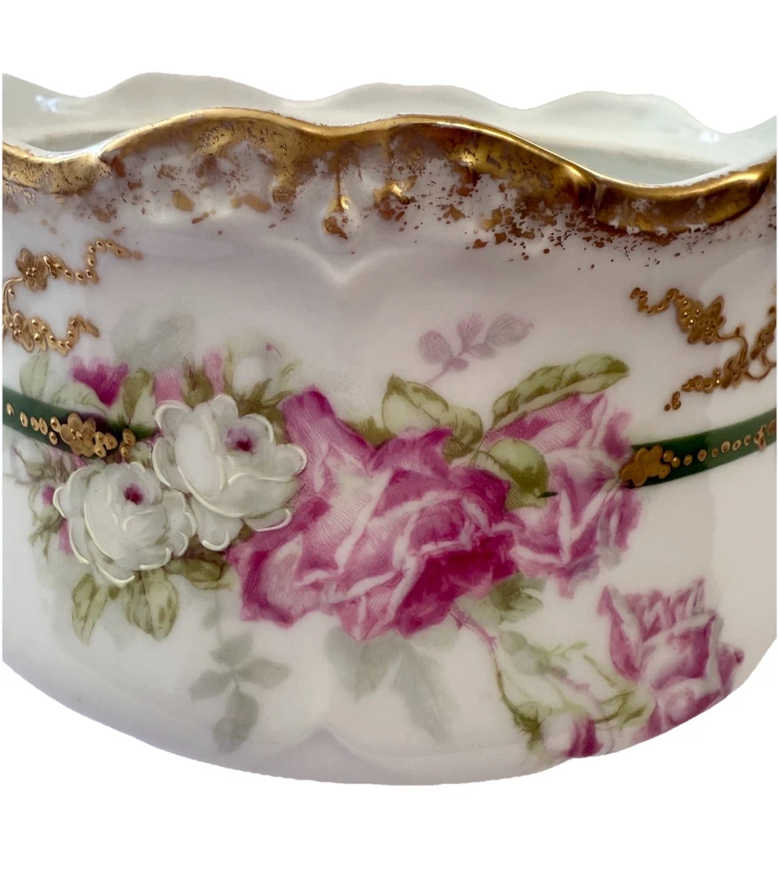 ATQ Coronet Limoges Porcelana 8.5” Tazón con Tapa Floral con Dorado Dorado, c1906-1920’s Foto 4 de 4