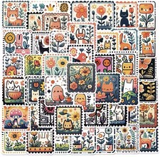Cool Stamp Style Stickers 50pk Matte Stamp Flower Animals Stickers Free Shipping