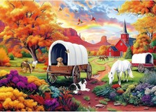1000 Piece Jigsaw Puzzle Autumn Dog Carriage   28x20 in