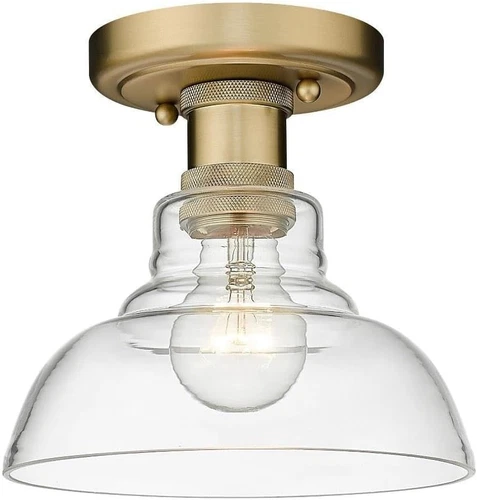 Brushed Champagne Bronze Flush Mount Light with Clear Glass Shade - Picture 1 of 8