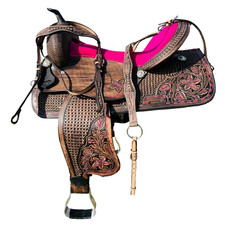 Barrel Racing Handmade Western Horse Saddle Leather Tooled Trail Tack Equestrian