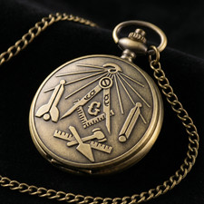 Masonic Antique Bronze Quartz Pocket Watch with Floral Engraving
