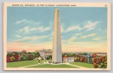 Vintage Linen Postcard Bunker Hill Monument Charlestown Massachusetts