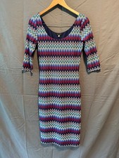 As U Wish Dress Medium Chevron Knit Zig Zag Bodycon Sheath 3/4 Sleeve Multi Line