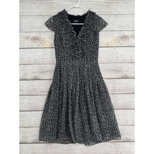 Adrianna Papell Sleeveless Polka Dot Fit and Flare Dress Women's 6 Black/Gray