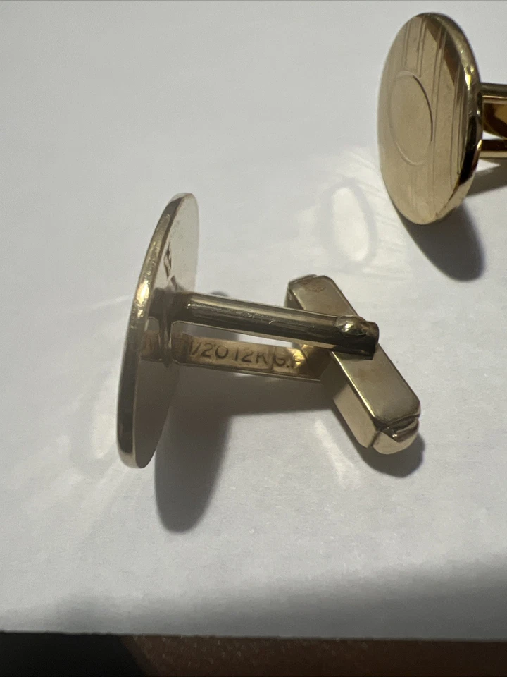 Gemelos grabados ovalados rellenos de oro 12K Anson retro firmados Foto 2 de 4