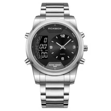 LIGE FOXBOX Men Military Watch Brand Steel Wristwatch Quartz Digital Alarm Watch