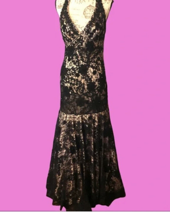 Sue Wong Nocturne Black Embroidered Lace Beaded Open Back Halter Tulle Maxi Gown | eBay Sue Wong Nocturne Black Embroidered Lace Beaded Open Back Halter Tulle Maxi Gown | eBay