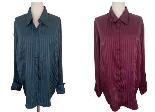 Kathie Lee Damen Plus 18W 20W Bluse Top Ton in Ton Streifen Polyester Satin
