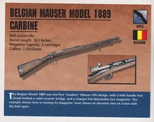 BELGIAN MAUSER MODEL 1889 CARBINE Atlas Classic Guns Firearms Gun PHOTO CARD