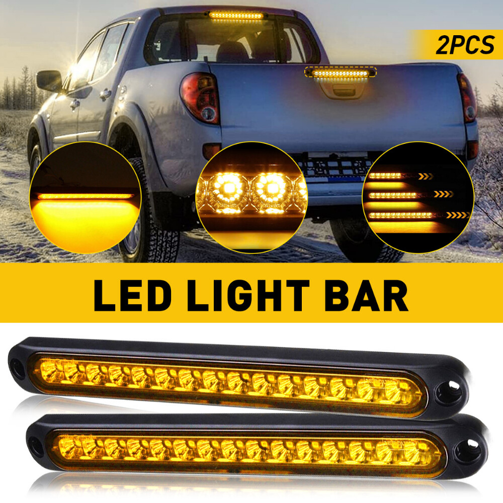 Flowing Amber 15LED DRL Truck Light Bar Brake Rear Turn Signal Tail Strip Yellow