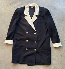 Vintage 1970s Virgo II Black Acrylic Blend Double-Breasted Coat Size 14 USA Made