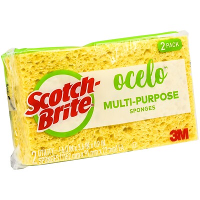 Scotch-Brite Ocelo 7243-T Multi-Purpose Sponges, 6 x 3.6 x 0.9'', Pack of 2