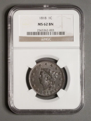 1818 MATRON HEAD Braided Hair Large Cent NGC MS62BN N-10 Randall Hoard