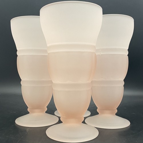 Indiana Glass Frosted Pink 4 Piece Parfait Ice Cream Glasses c1970s USA 6.75 "t - Picture 4 of 10