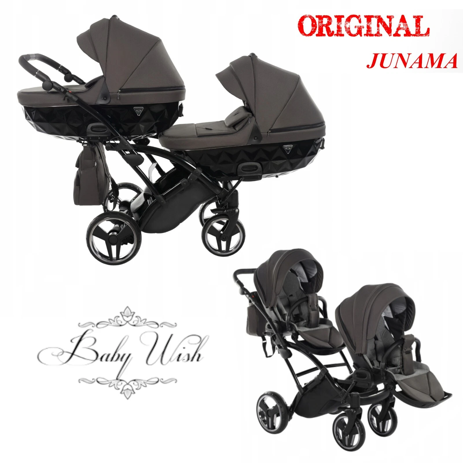 JUNAMA BASIC DUO SLIM BABY KIDS STROLLER PUSHCHAR TWIN PRAM DOUBLE 2in1
