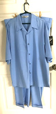 Smokey Joe's Bruno 2XL Linen Look 2 Piece Blue SS Shirt Pleated Pants Set