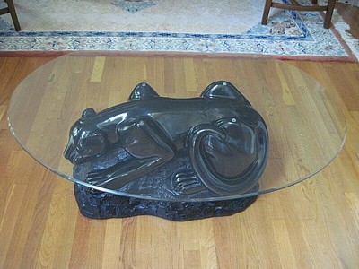 RETRO BLACK PANTHER COFFEE TABLE WITH HEAVY BEVELED GLASS ...
