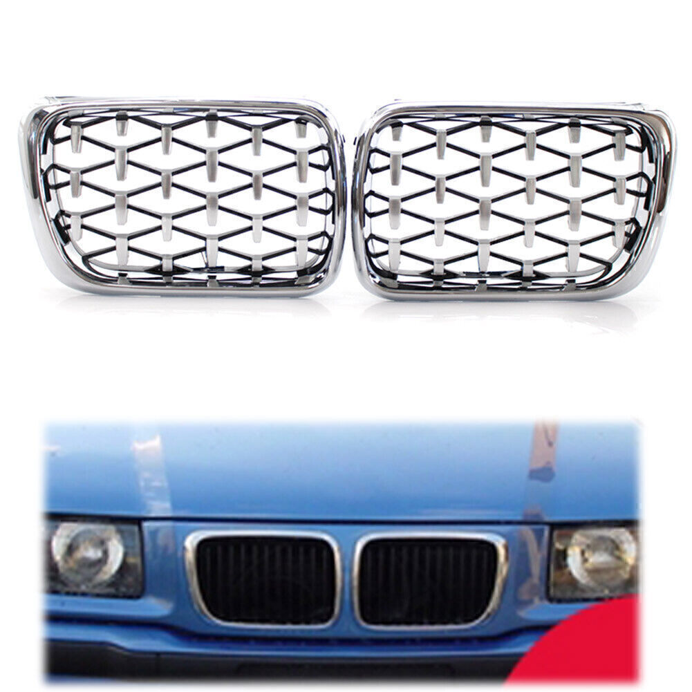 Front Grille Diamond Meteor Style Chrome Grill Fit BMW 3 Series E36 1997-1999 US