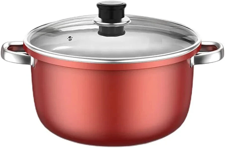 Red Cast Iron Stock Pot with Lid - Thickened Non-Stick, Dual Handles for Easy St