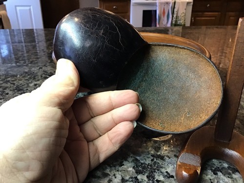 ANTIQUE ITALIAN MANS LEATHER SQUEEZE PINCH COIN CHANGE PURSE ROUND BROWN ITALY - Picture 15 of 17