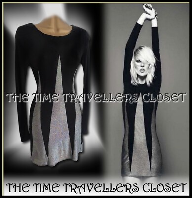 BNWT Kate Moss Topshop Black Stretch Silver Lurex Triangle Mini Dress UK 8 36