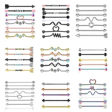 5-12Pcs Surgical Steel Industrial Barbell Earring Cartilage 38mm Piercing 14G