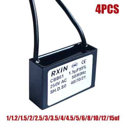 4Pcs CBB61 250V Capacitor 2 Wires 1/1.2/1.5/2/2.5/3/3.5/4/4.5/5/6/8/10/12/15 UF
