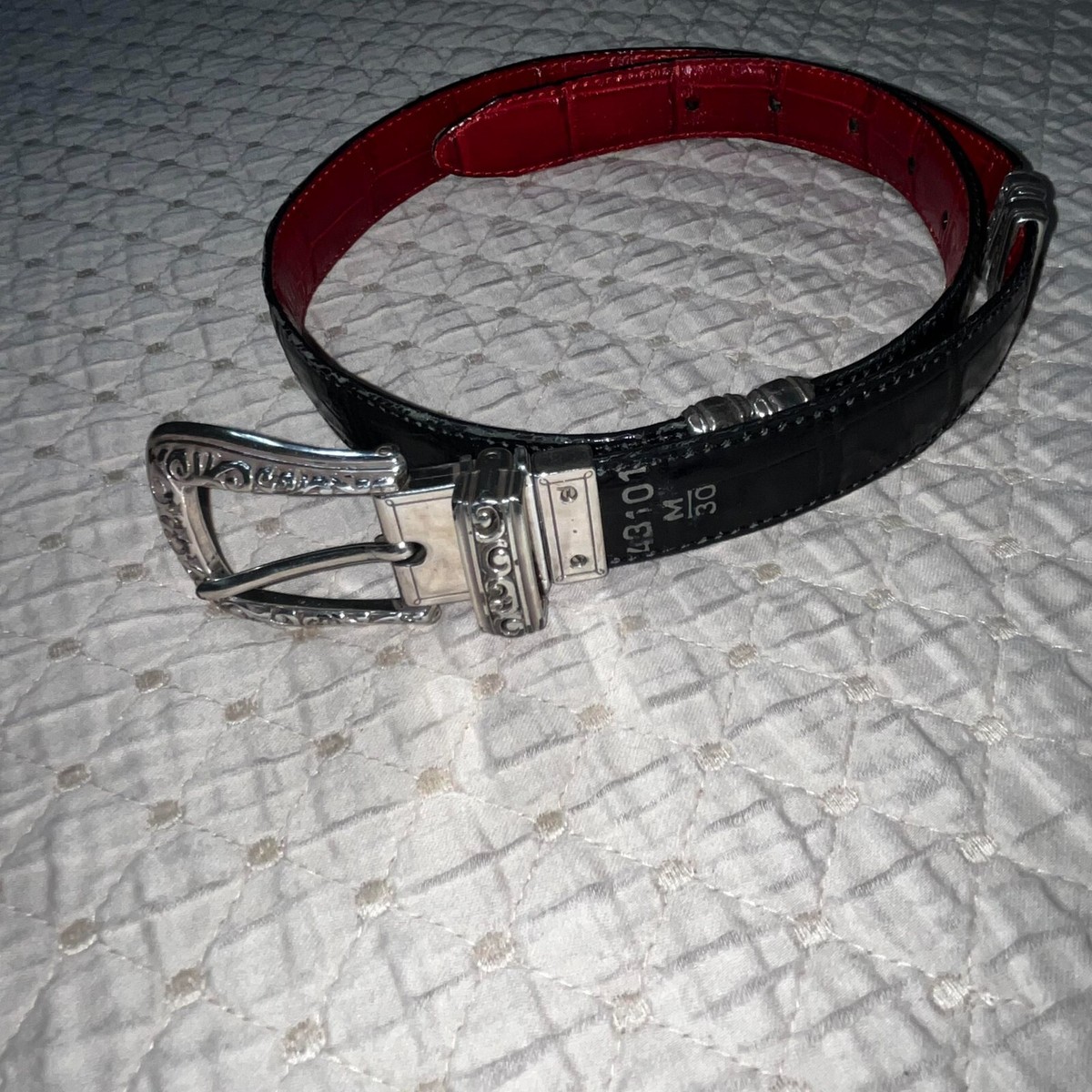 Vintage Brighton Reversible Belt Black Red Leather Silver 