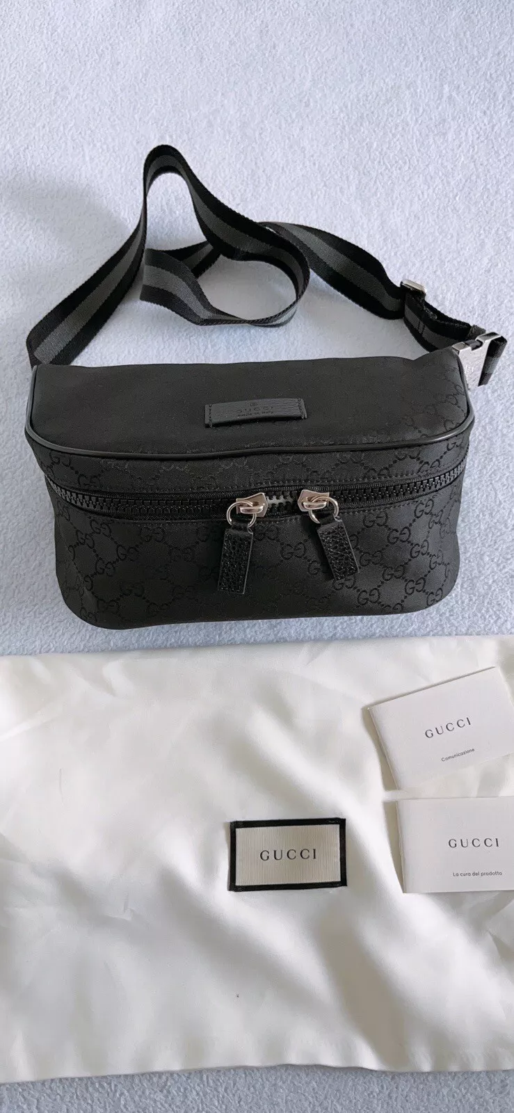 Neuf authentique Gucci GG monogramme nylon toile sac ceinture sac noir unisexe