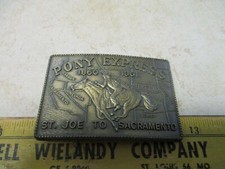 VTG Pony Express 1860-61 St Joe Sacramento Brass Belt Buckle Western Cowboy