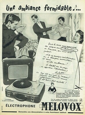 Advertising 0122 1956 Melovox Electrophone Melodyne Formida Ambience