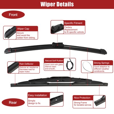 Windshield Wiper Blades Set 3 PCS Front 24 18 Beam Rear 14 For Mazda