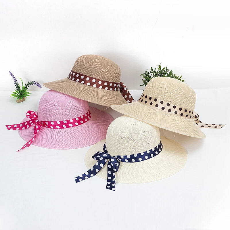 Ladies Foldable Sun Cap Beach Wide Brim Floppy Straw Hat Spring Summer Sun  Hats