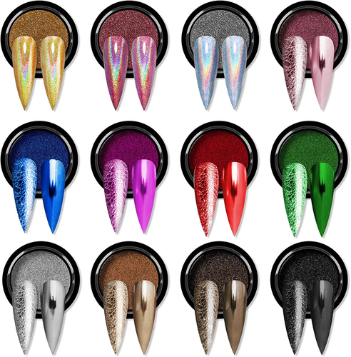12Pcs Chrome Powder Set - Holographic Chrome Nail Powder Mirror Effect Metallic - Picture 12 of 12