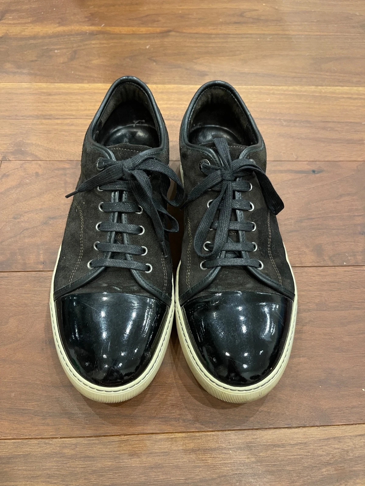 Lanvin — Lanvin Shoes Mens Size 12 DBB1 Green Suede and Patent Leather Sneakers