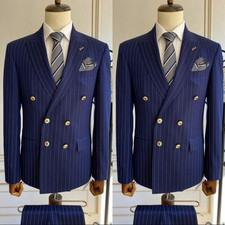 Formal Men's Suit Striped Double Breasted Business Offical 2Pcs Tuxedo Jacket