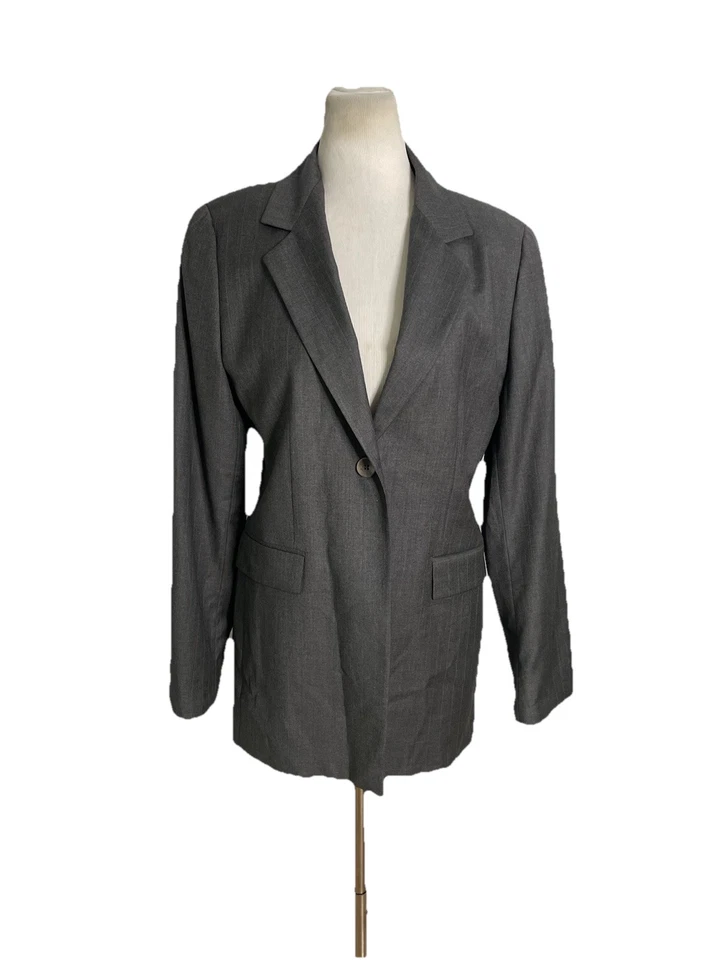 Traje pantalón para mujer Zanella Loro Piana gris a rayas mezcla de lana talla 8 Foto 2 de 4