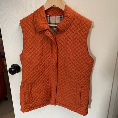 Burberry Orange Quilted Jenna Full Zip Vest Nova Check Outdoor W Medium