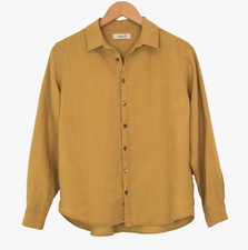 ICHI ANTIQUITES Button Up Gathered Linen Shirt Top Japan Free Size Ochre Yellow