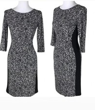 Lauren Ralph Lauren Sheath Dress Womens Size 2 Black White Printed Side Pleated