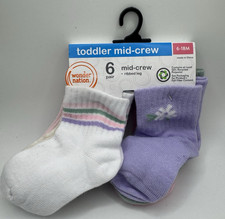 Wonder Nation Baby Girl Mid Crew Socks 6 Pack Sizes 6-18 Months New