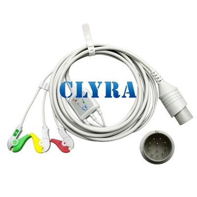 11pin ECG Direct-Connect Patient Cable 3-Leads Pinch/Grabber for Nihon Kohden