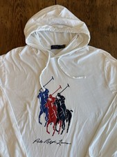 Polo Ralph Lauren Hoodie Shirt 2XB White Pullover Lightweight Big Pony