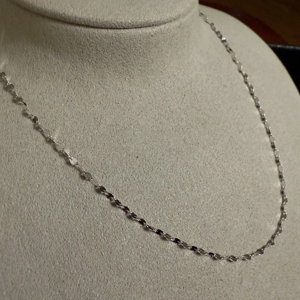 14k Solid White Gold Mirror Valentino 1.8mm 16in Necklace~NEW - Image 2 of 4