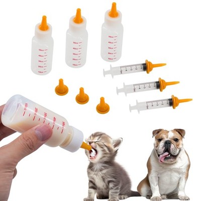 Pet Feeding Bottle and Syringe Set for Puppies Kittens(3 Medium, white 