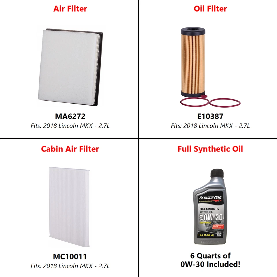 2018 Lincoln MKX 2.7L Complete Oil, Air & Cabin Filter Kit (5W-30) Foto 2 de 4